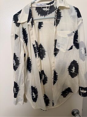 Mango Cream Button-Up Shirt with Black Abstract Spots